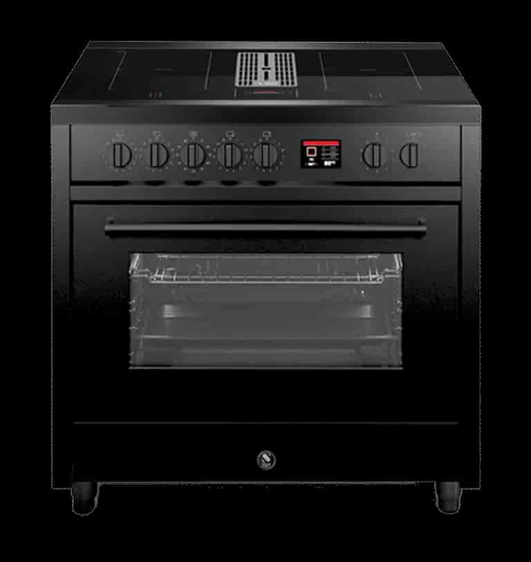 Steel Enfasi Mistral Multifunction 90 cm 1 oven All black Induction Integrated Hood wide glass