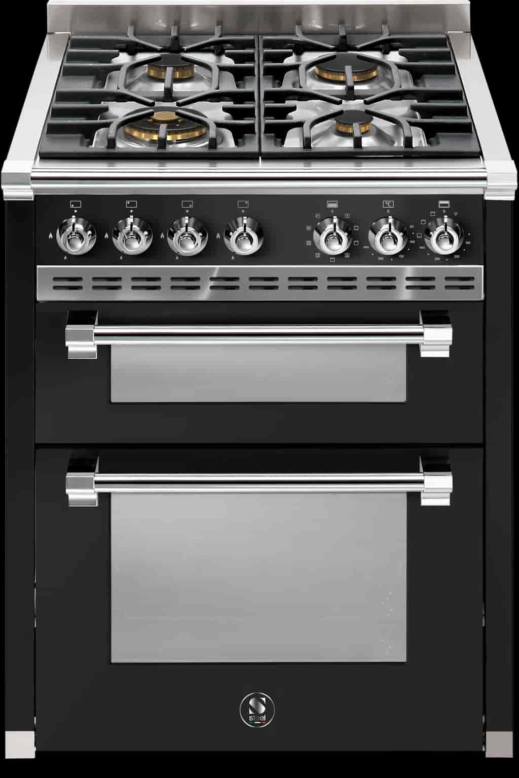 Steel Ascot Combi-Steam 70 cm 2 ovens Nero/Chrome Gas