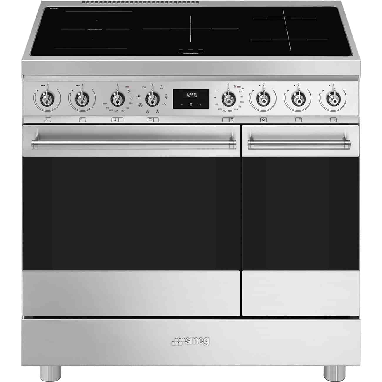 Smeg, 90 cm spis med dubbla ugnar induktionshäll rostfritt stål