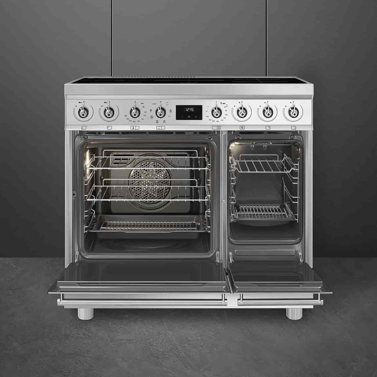 Smeg, 90 cm spis med dubbla ugnar induktionshäll rostfritt stål