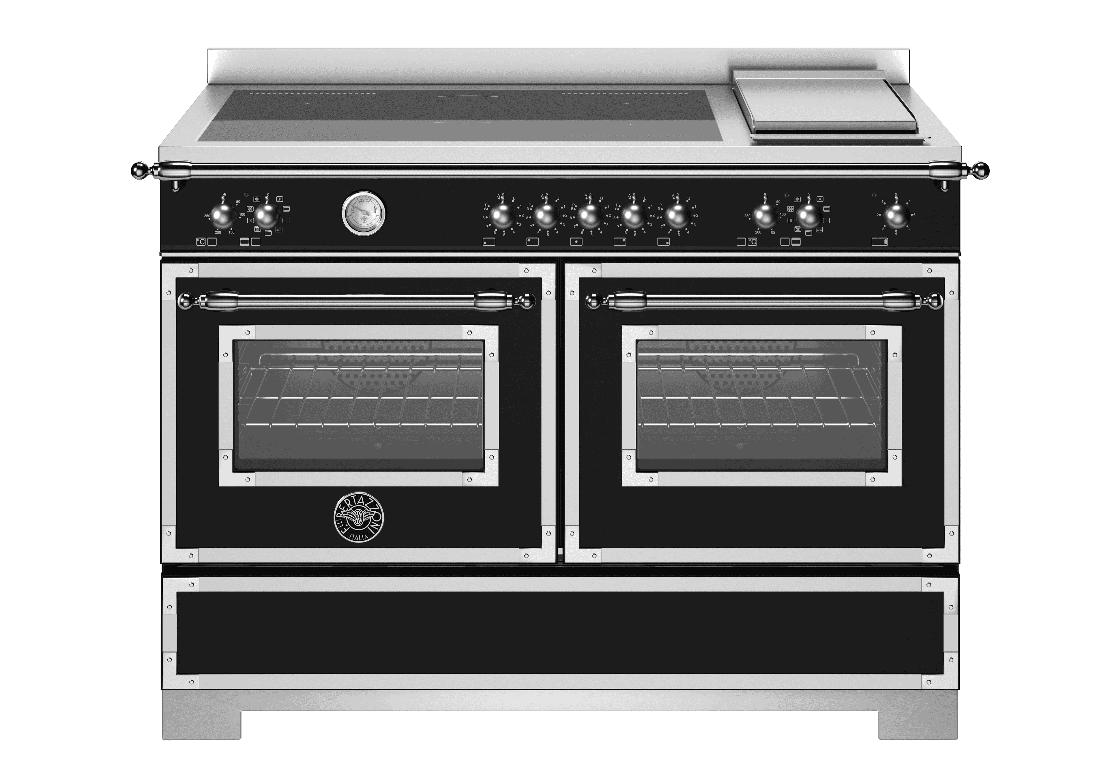 Bertazzoni, Heritage-serien, Induktionsspis, 120 cm, 5 zoner + elektrisk stekbord, 2 ugnar. Mattsvart