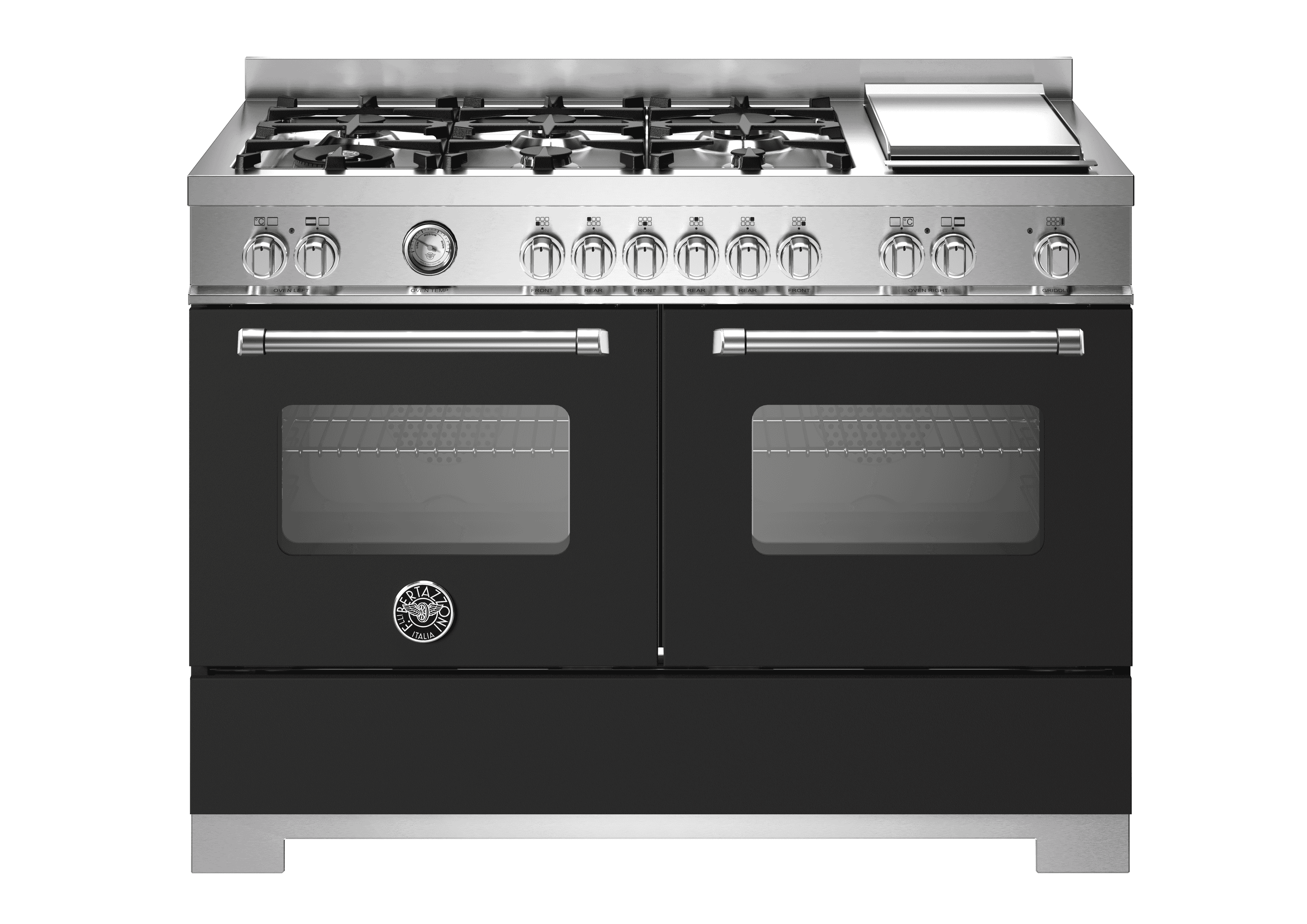 Bertazzoni, Master-serien, Gasspis, 120 cm, 6 brännare + elektrisk stekbord, 2 ugnar. Mattsvart