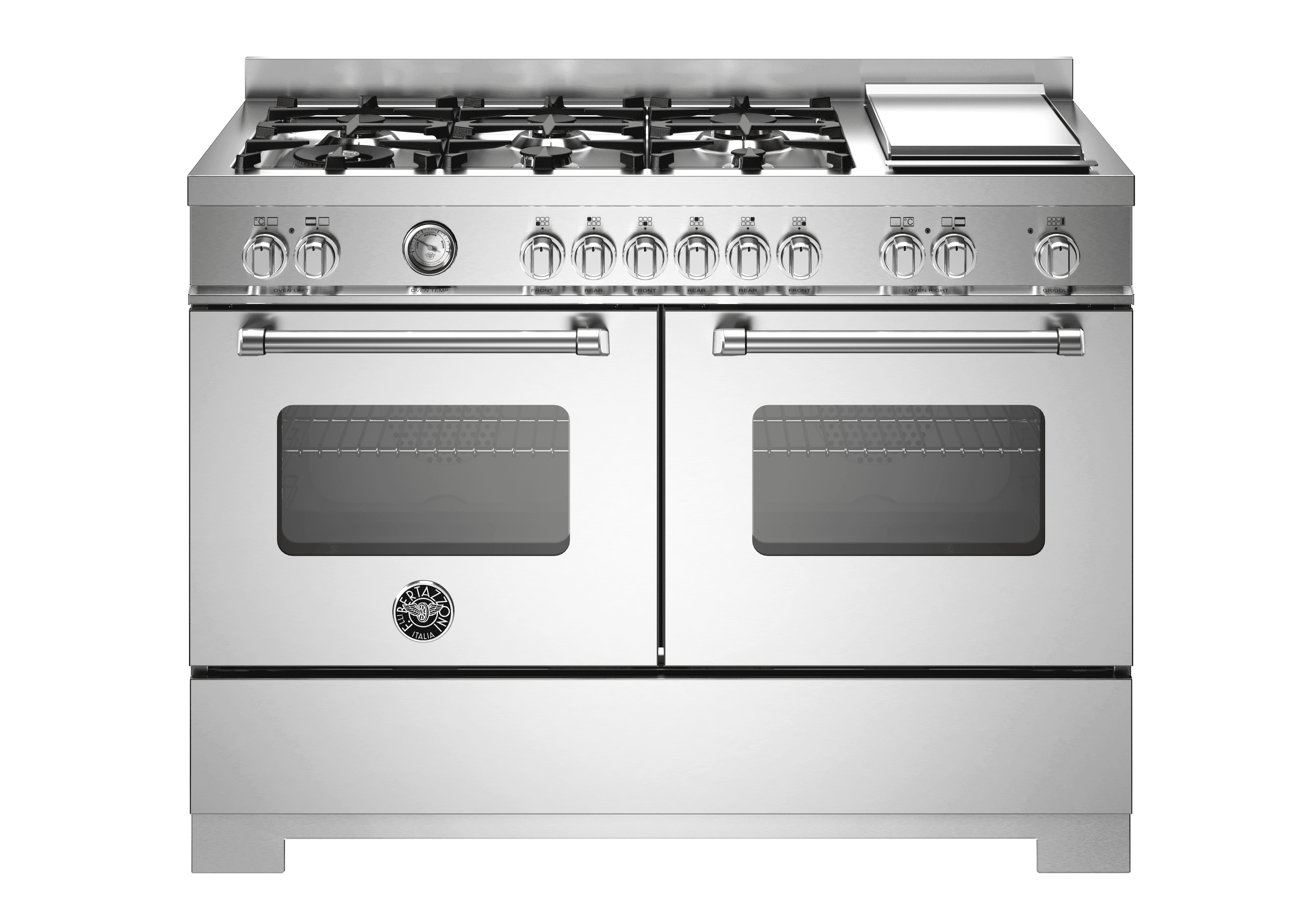 Bertazzoni, Master-serien, Gasspis, 120 cm, 6 brännare + elektrisk stekbord, 2 ugnar. Rostfri