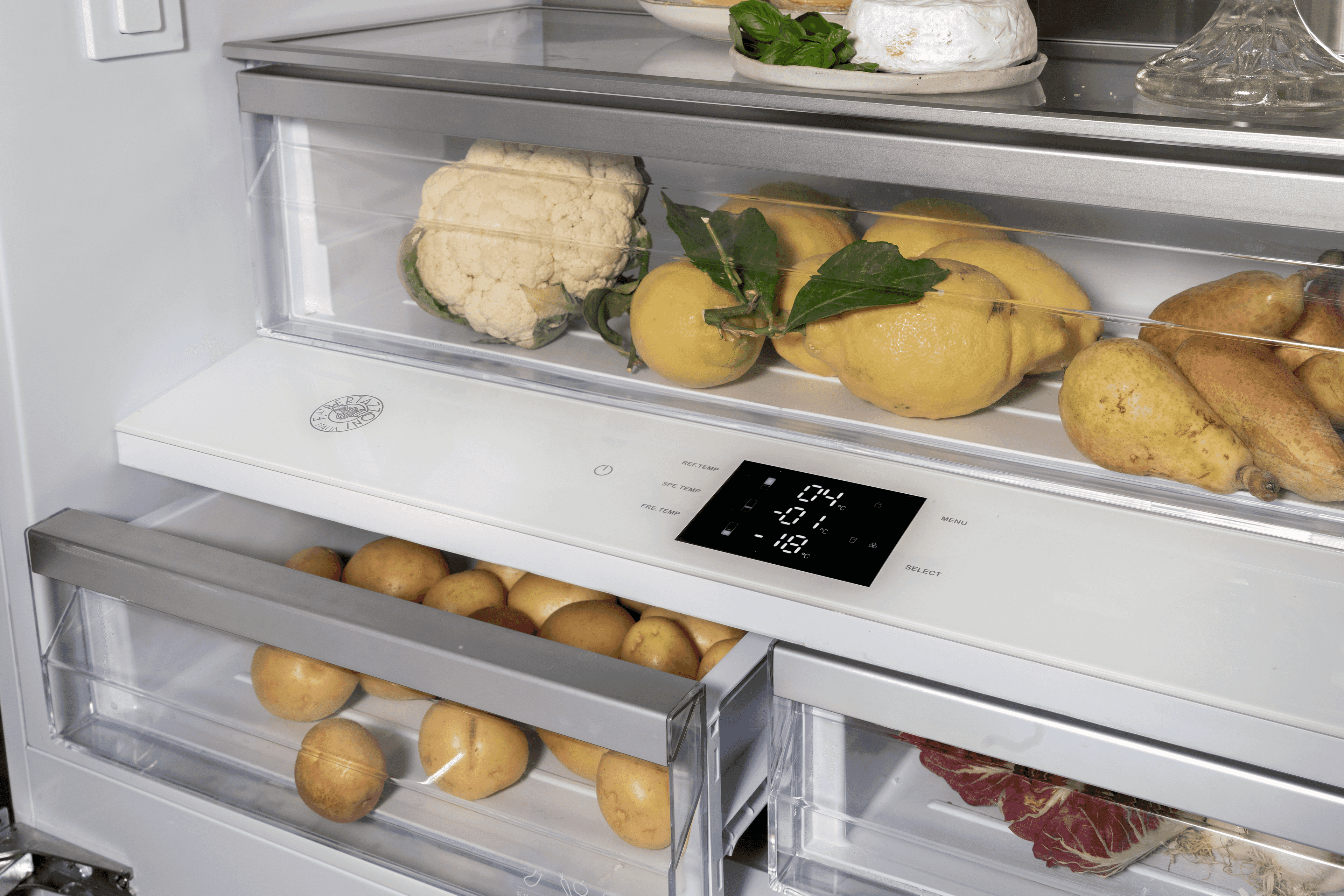 Bertazzoni, Helintegrerad kyl/frys side-by-side 90 cm, med ismaskin & vattendispenser, door-on-door, 213 hög