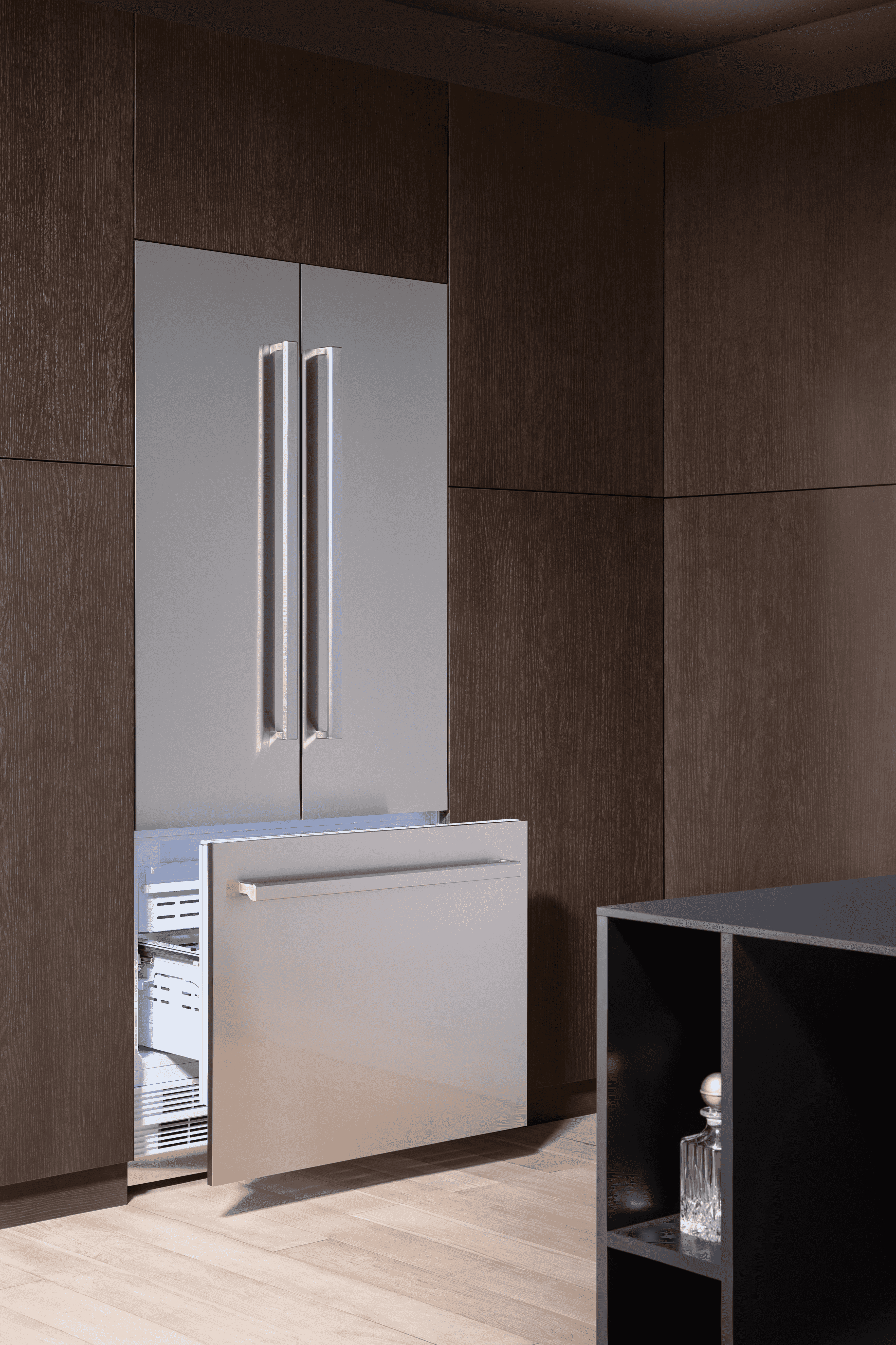 Bertazzoni, Helintegrerad kyl/frys side-by-side 90 cm, med ismaskin & vattendispenser, door-on-door, 213 hög