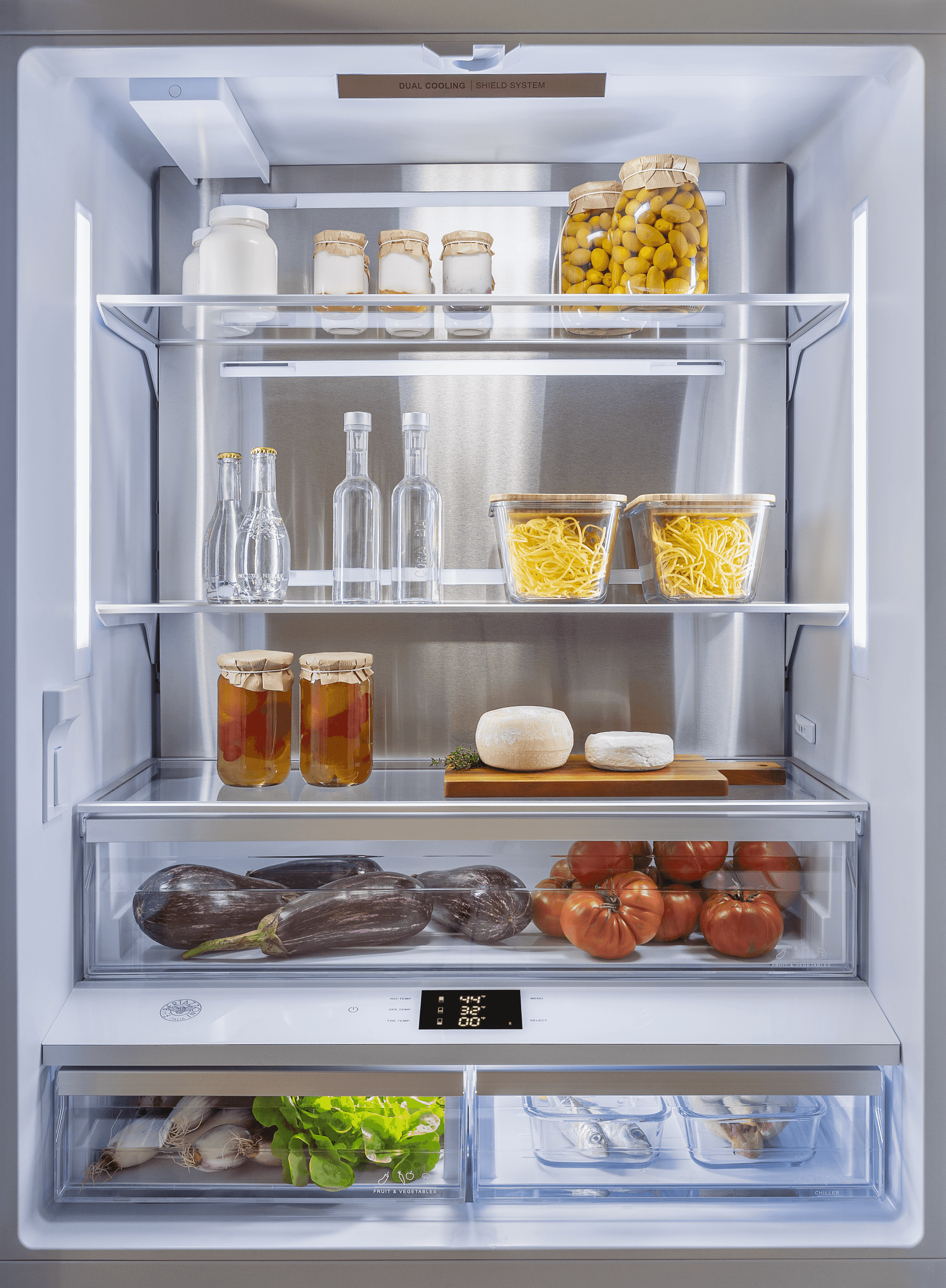 Bertazzoni, Helintegrerad kyl/frys side-by-side 90 cm, med ismaskin & vattendispenser, door-on-door, 213 hög