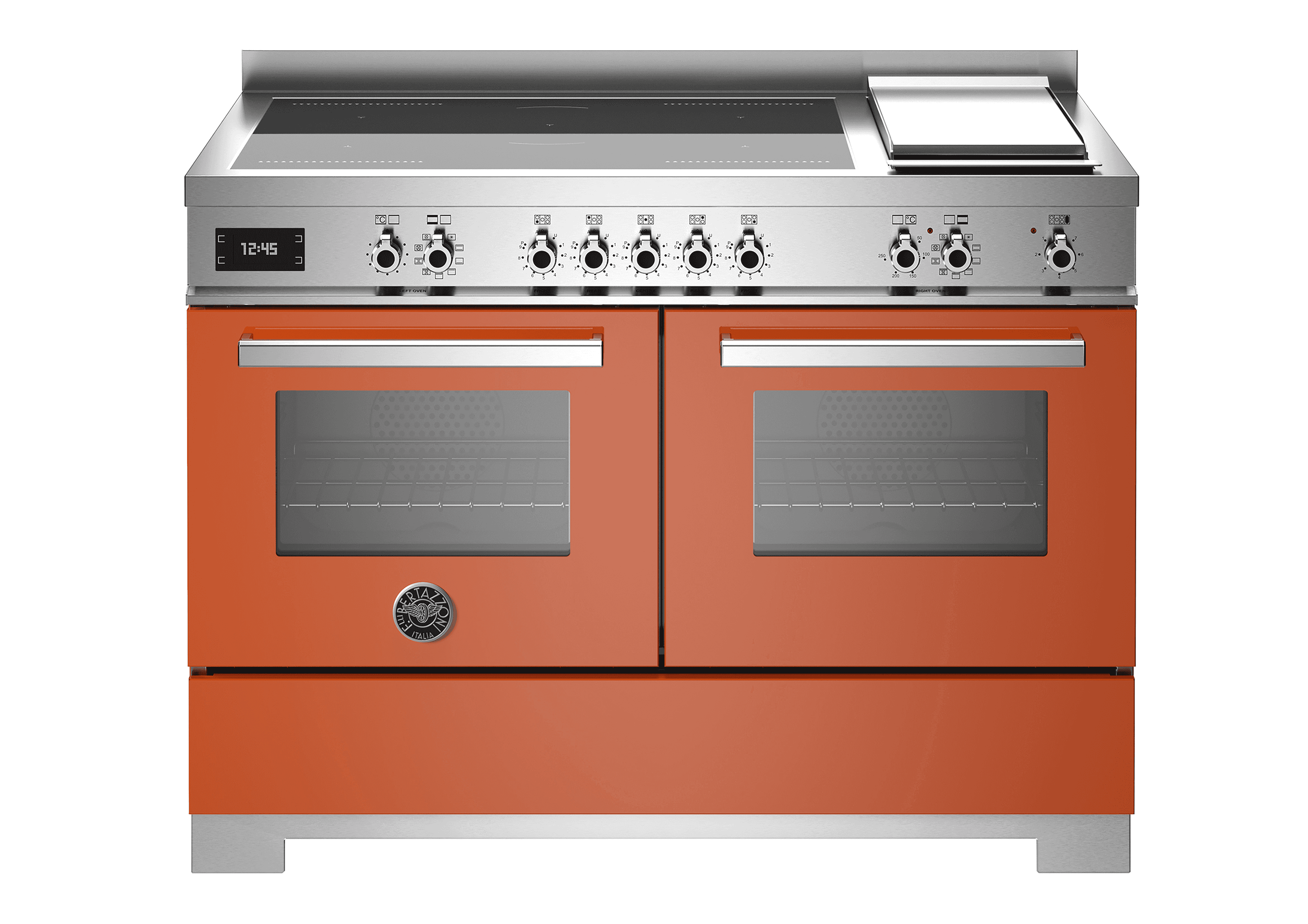 Bertazzoni, Professional-serien, Induktionsspis, 120 cm, 5 zoner + elektrisk stekbord, 2 ugnar. Orange