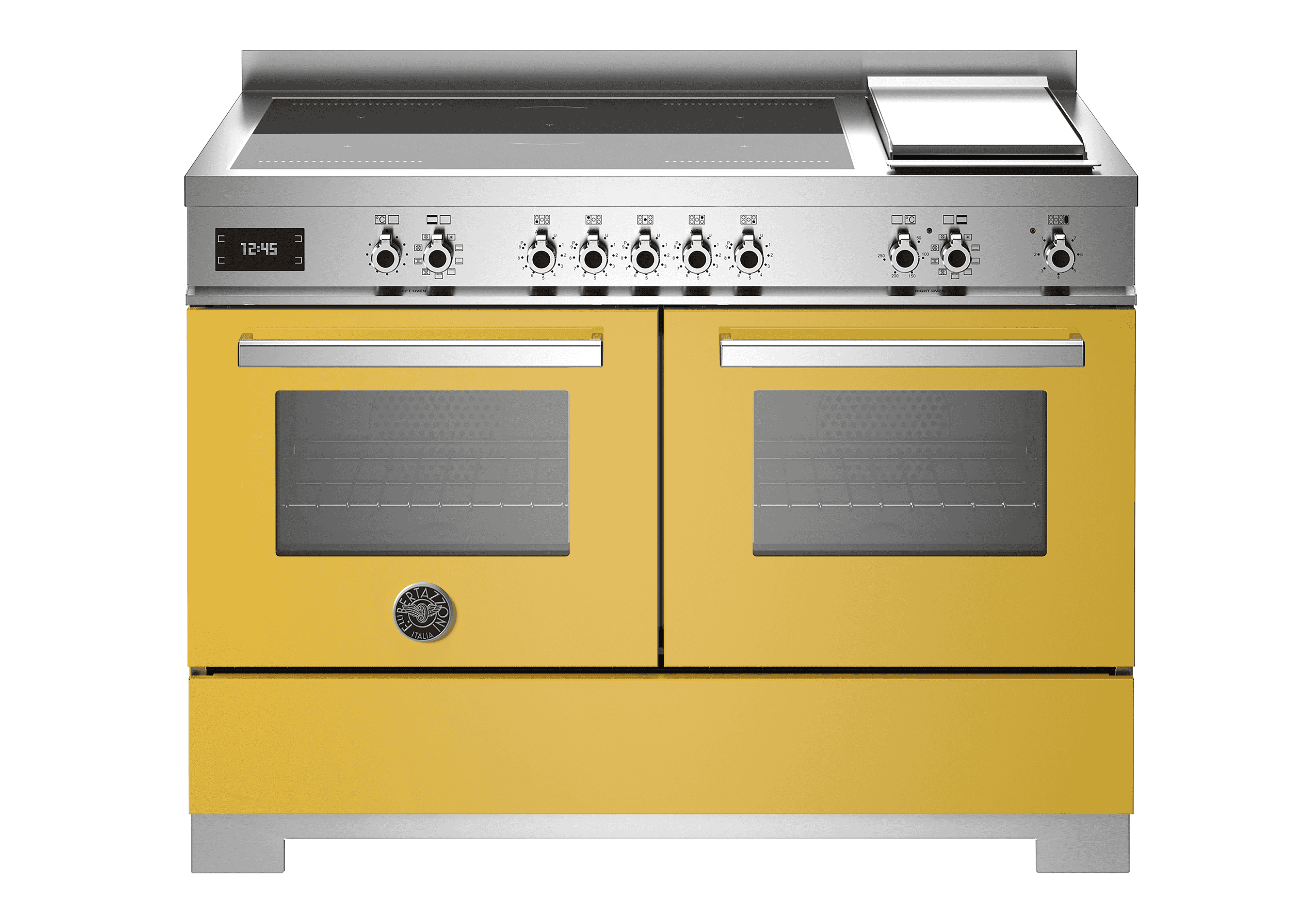 Bertazzoni, Professional-serien, Induktionsspis, 120 cm, 5 zoner + elektrisk stekbord, 2 ugnar. Gul