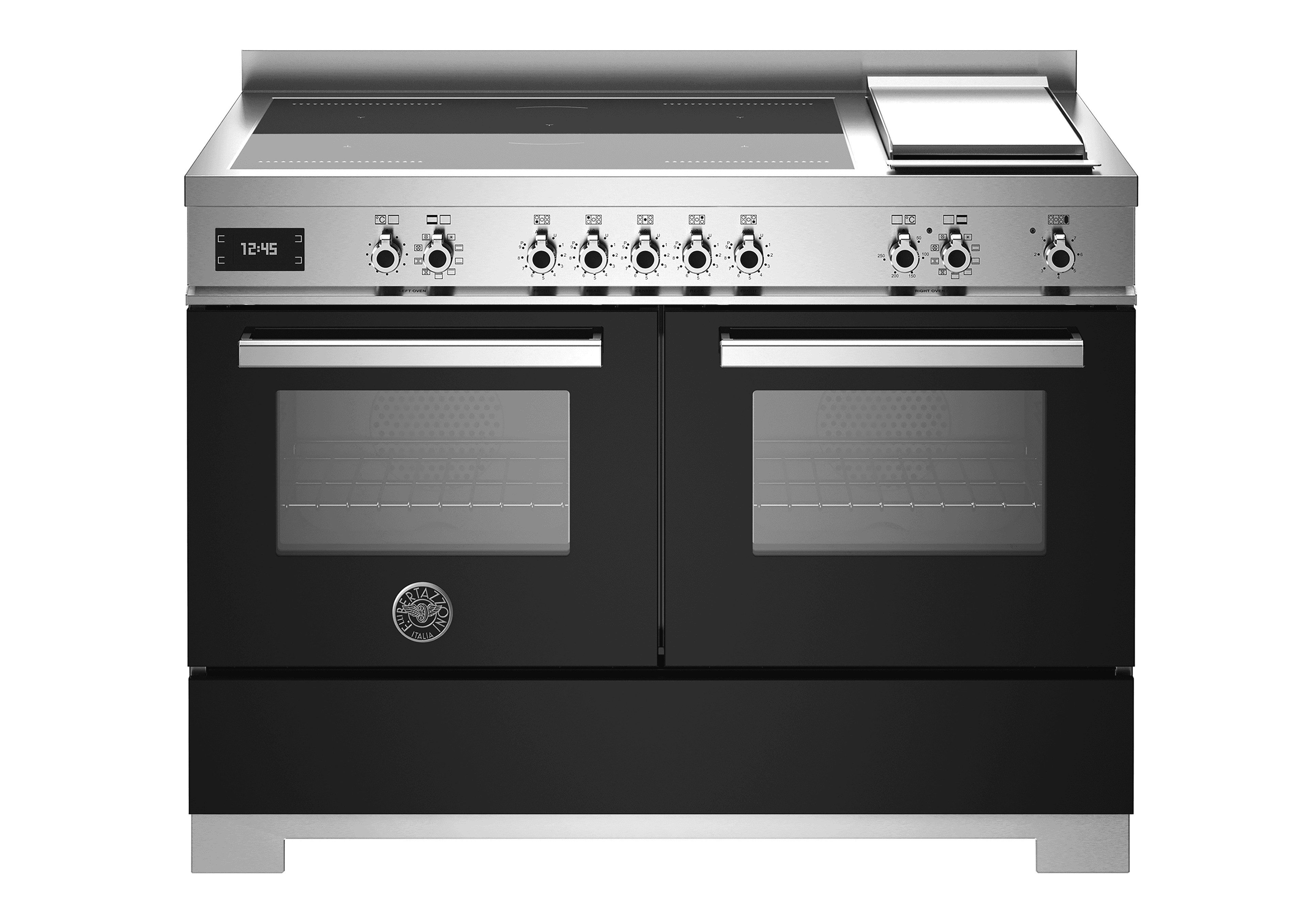 Bertazzoni, Professional-serien, Induktionsspis, 120 cm, 5 zoner + elektrisk stekbord, 2 ugnar. Svart