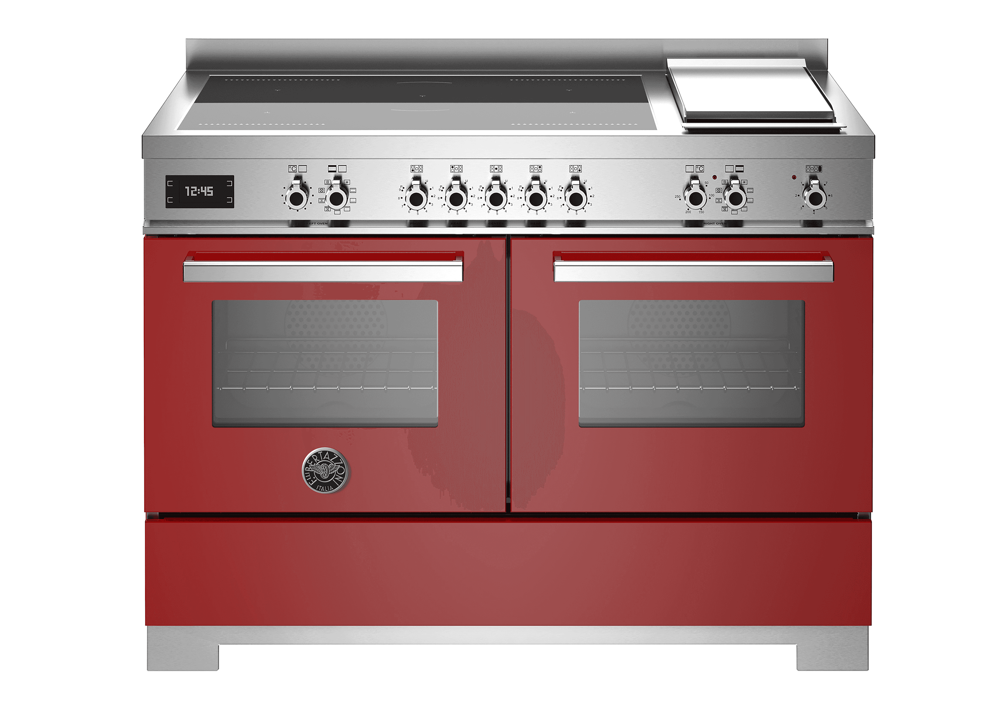 Bertazzoni, Professional-serien, Induktionsspis, 120 cm, 5 zoner + elektrisk stekbord, 2 ugnar. Röd