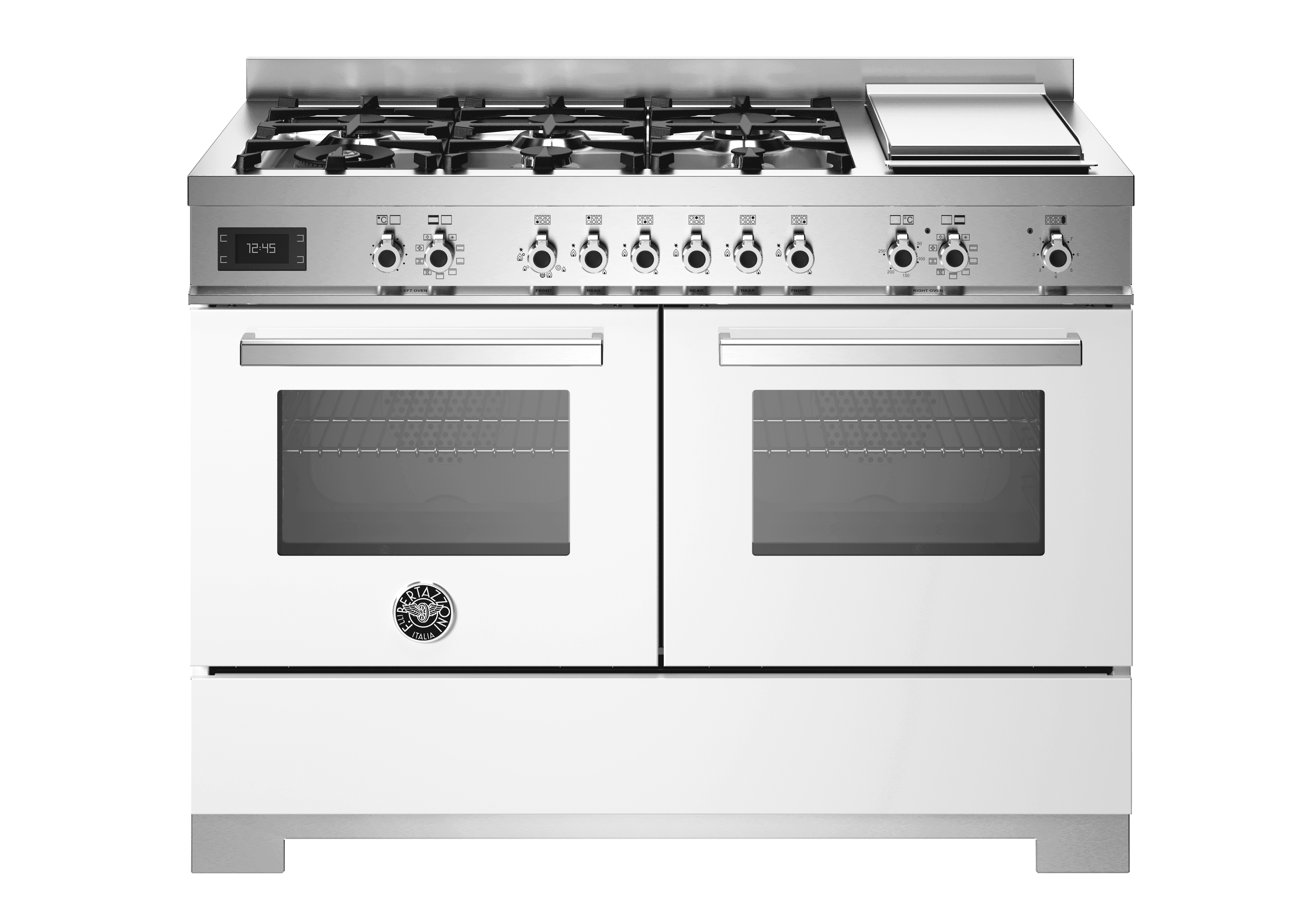 Bertazzoni, Professional-serien, Gasspis, 120 cm, 6 brännare + elektrisk stekbord, 2 ugnar. Vit