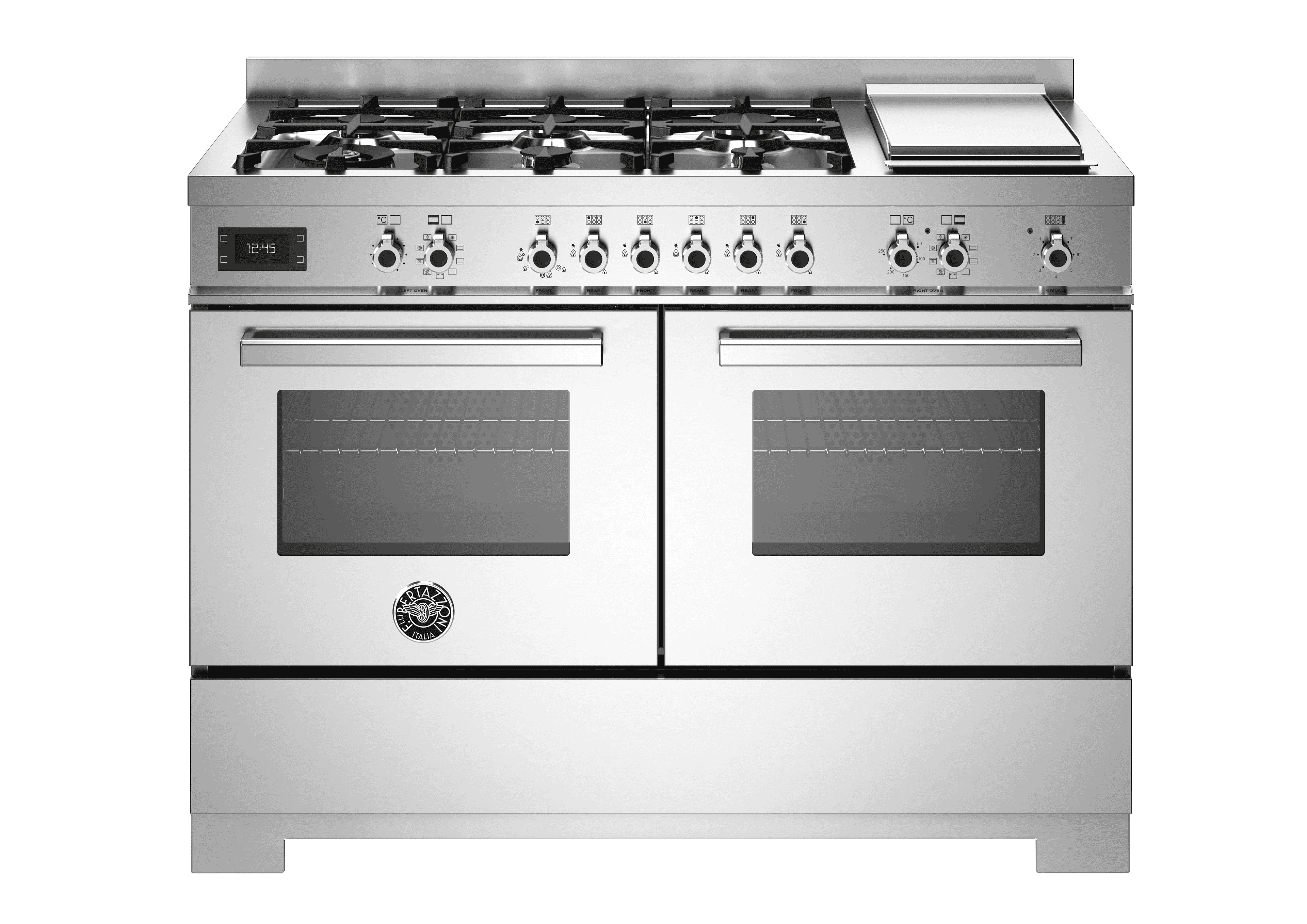 Bertazzoni, Professional-serien, Gasspis, 120 cm, 6 brännare + elektrisk stekbord, 2 ugnar. Rostfri