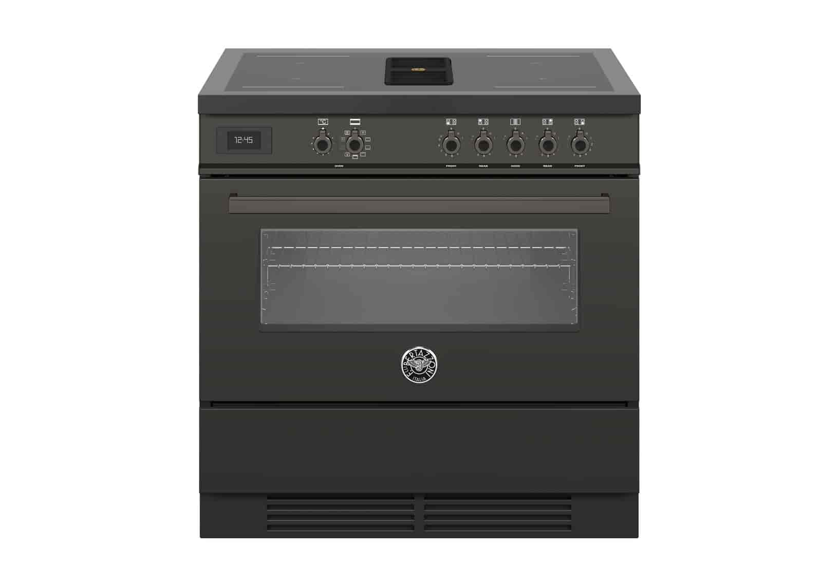 Bertazzoni, Fristående spis med integrerad fläkt, 90 cm bred, Carbonio (matt-svart)