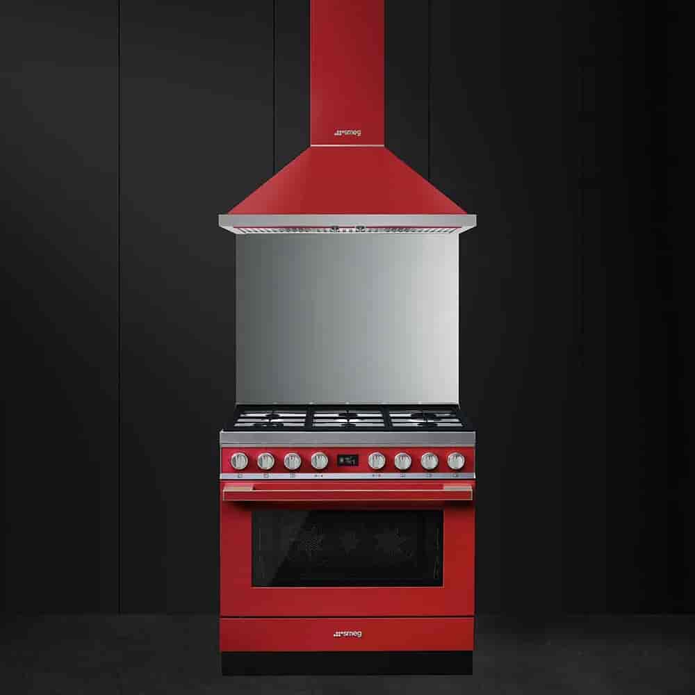 Smeg Portofino Gasspis, Pyrolysugn, 90cm Röd, CPF9GPR