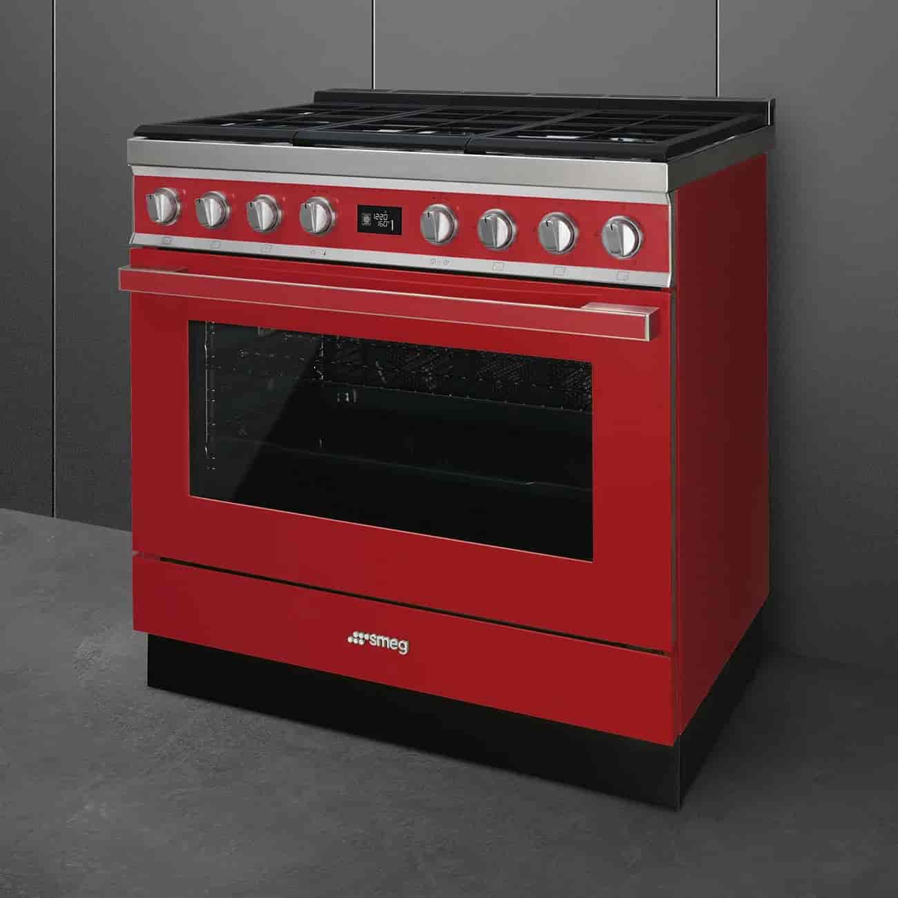 Smeg Portofino Gasspis, Pyrolysugn, 90cm Röd, CPF9GPR