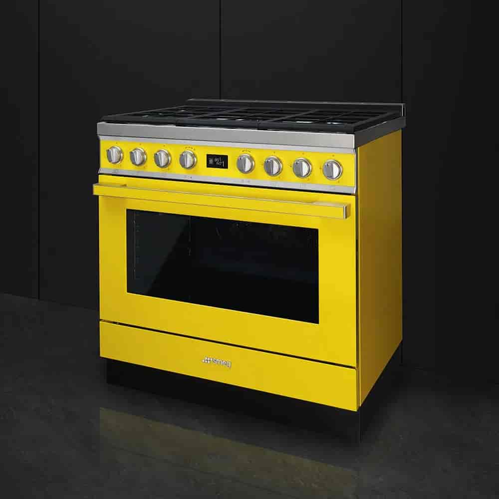 Smeg Portofino Gasspis, Pyrolysugn, 90cm Gul, CPF9GPYW