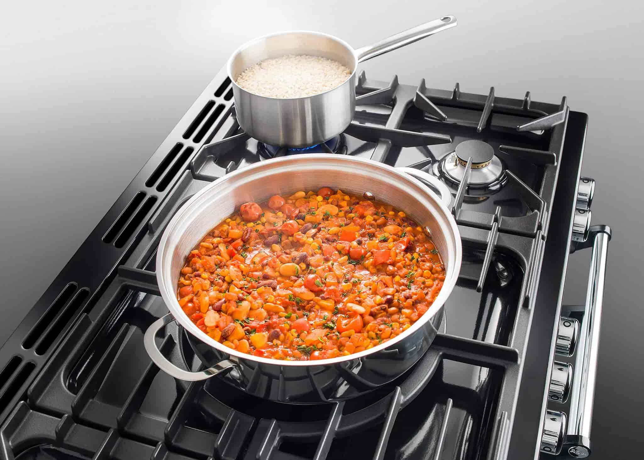 AGA Masterchef Deluxe Gasspis 90 cm, 3 ugnar, 5 brännare, gräddvit