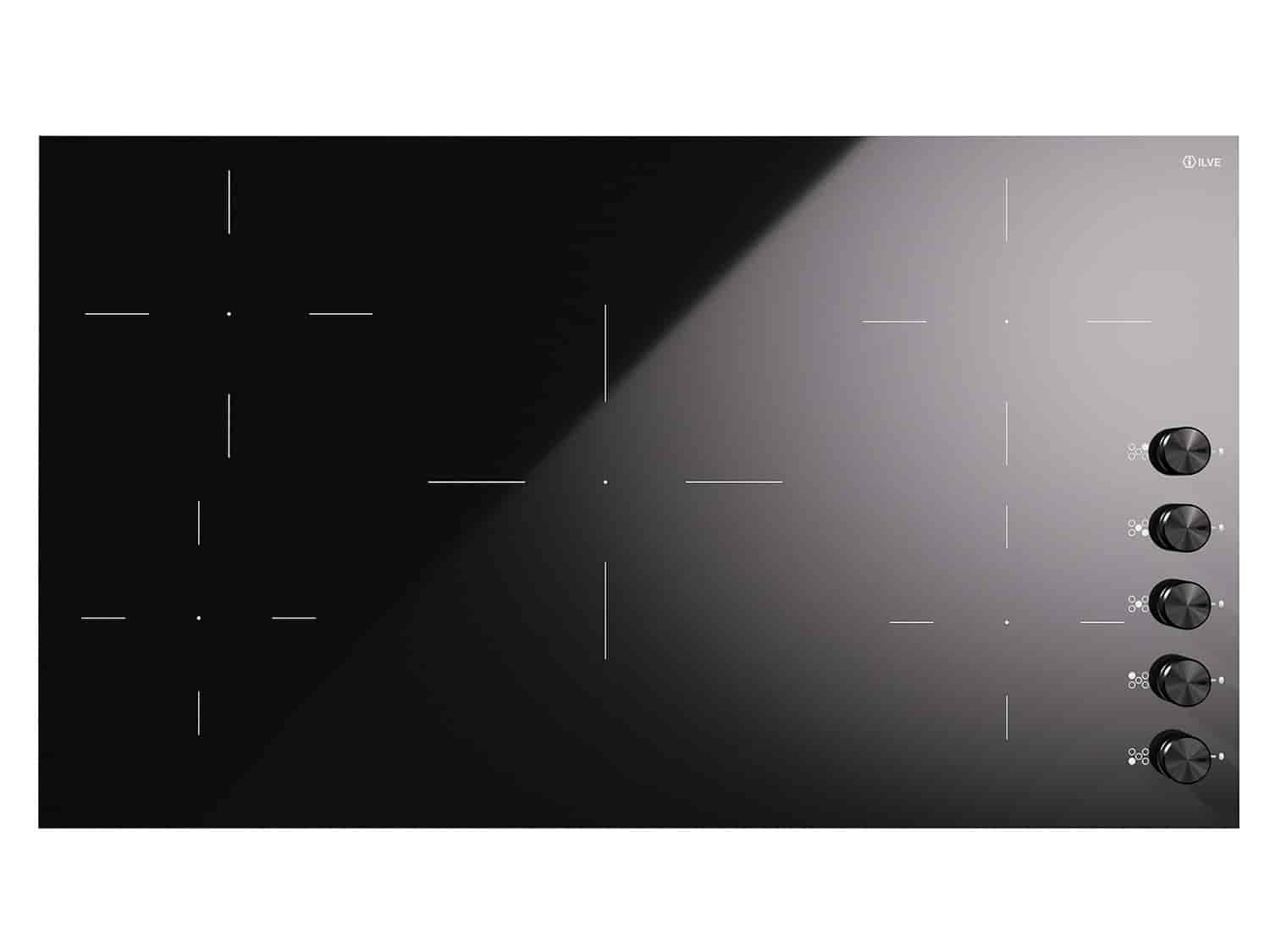Ilve, Professional Plus induktionshäll 90 cm, 5 zoner, vred mattsvart