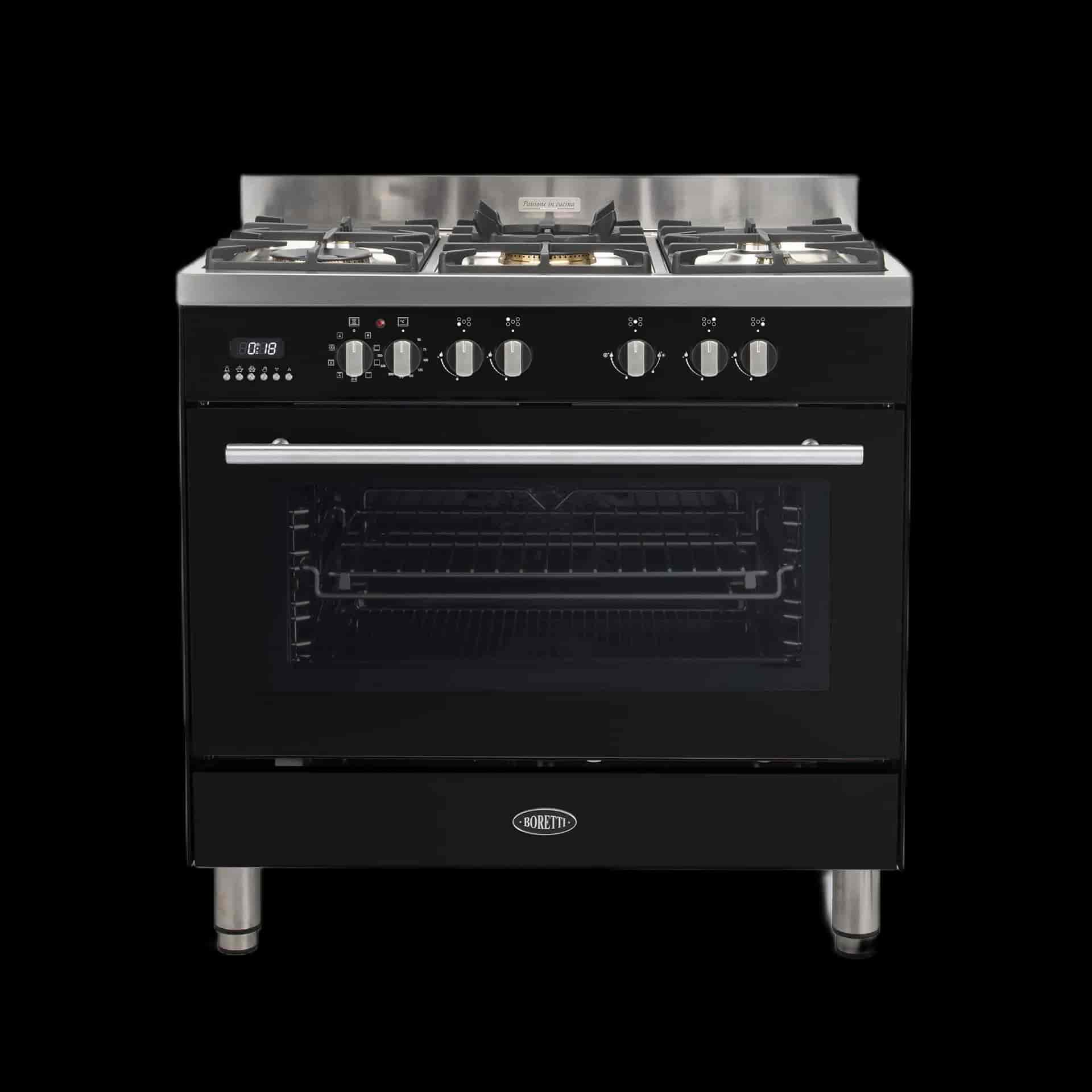 Boretti Milano gasspis 90cm, 5 brännare, 1 ugn, svart
