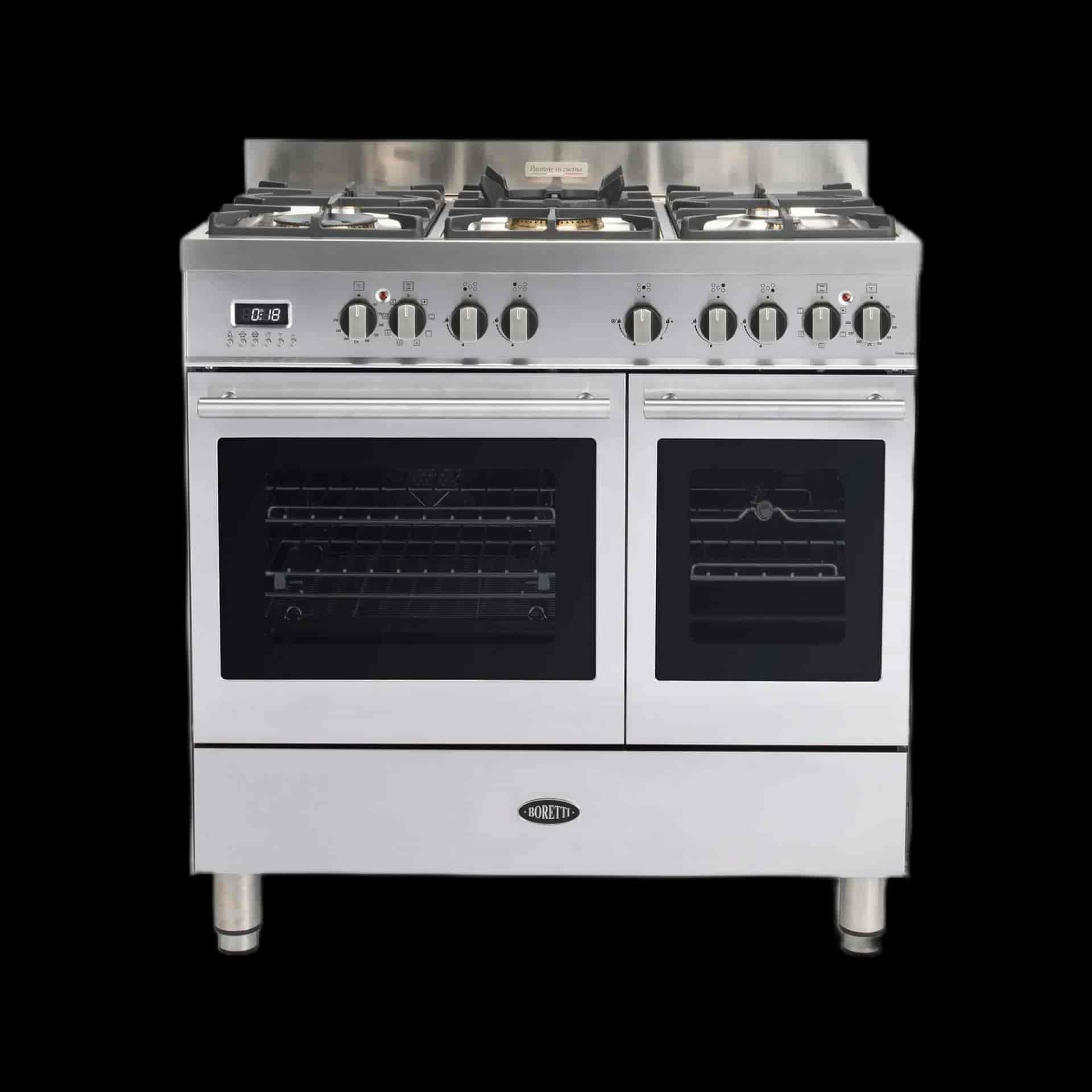 Boretti Milano gasspis 90cm, 5 brännare, 2 ugnar, rostfri