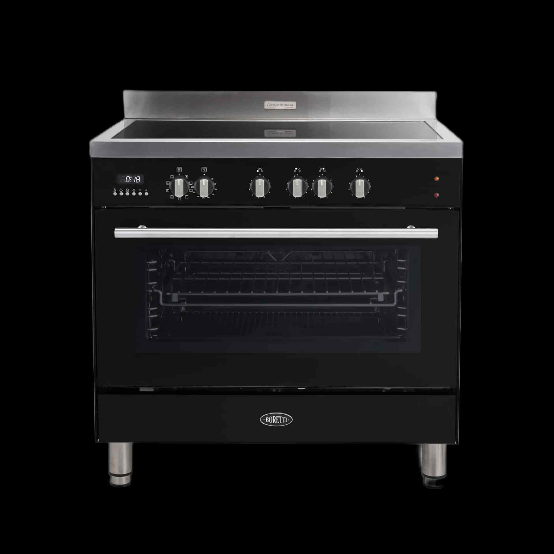 Boretti Milano induktionsspis 90cm, 4 zoner, 1 ugn, svart