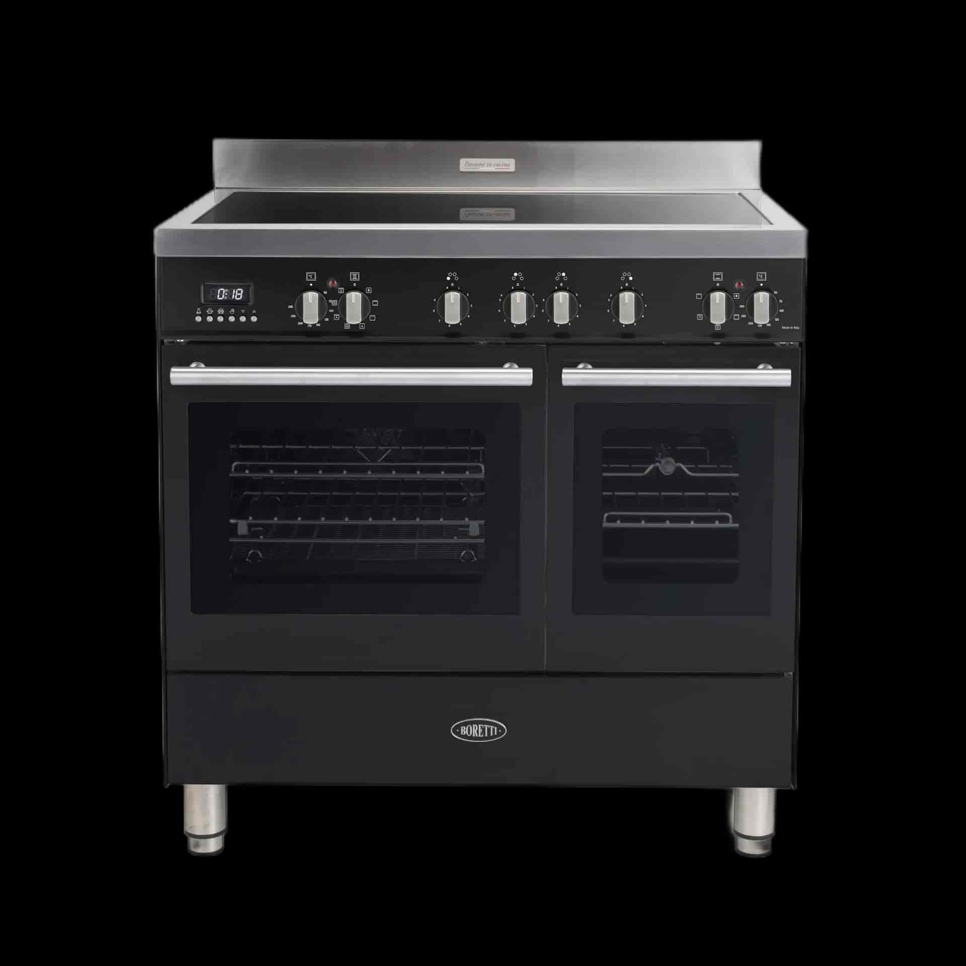 Boretti Milano induktionsspis 90cm, 4 zoner, 2 ugnar, anthracite