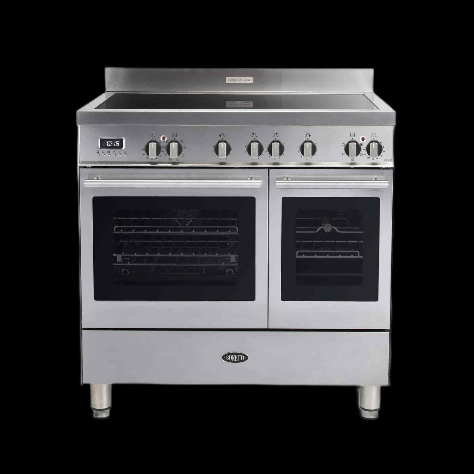 Boretti Milano induktionsspis 90cm, 4 zoner, 2 ugnar, rostfri