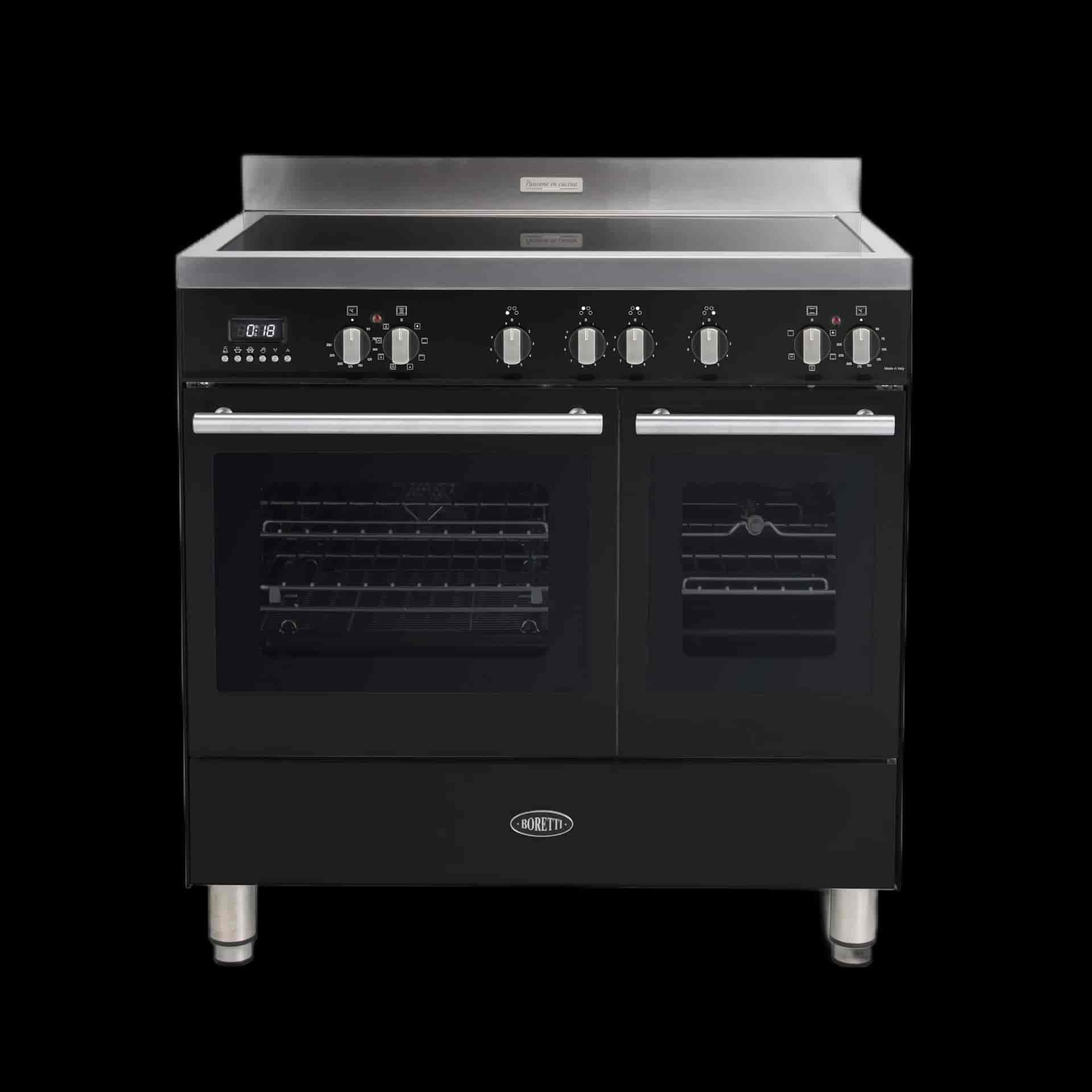 Boretti Milano induktionsspis 90cm, 4 zoner, 2 ugnar, svart