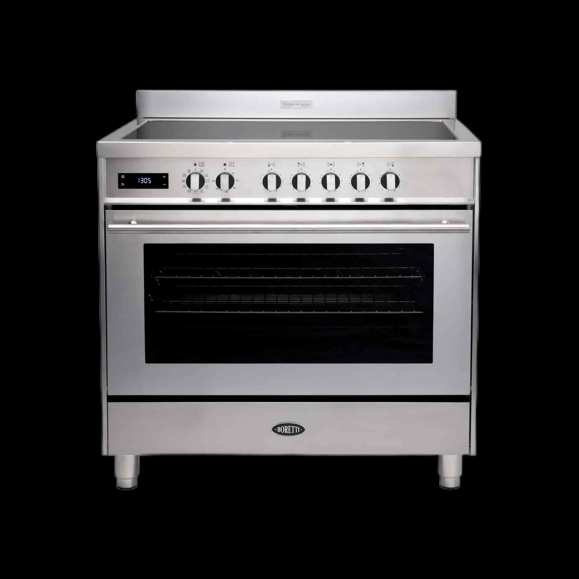 Boretti Milano Induktionsspis 90cm, 5 zoner + Flex, 1 ugn, rostfri