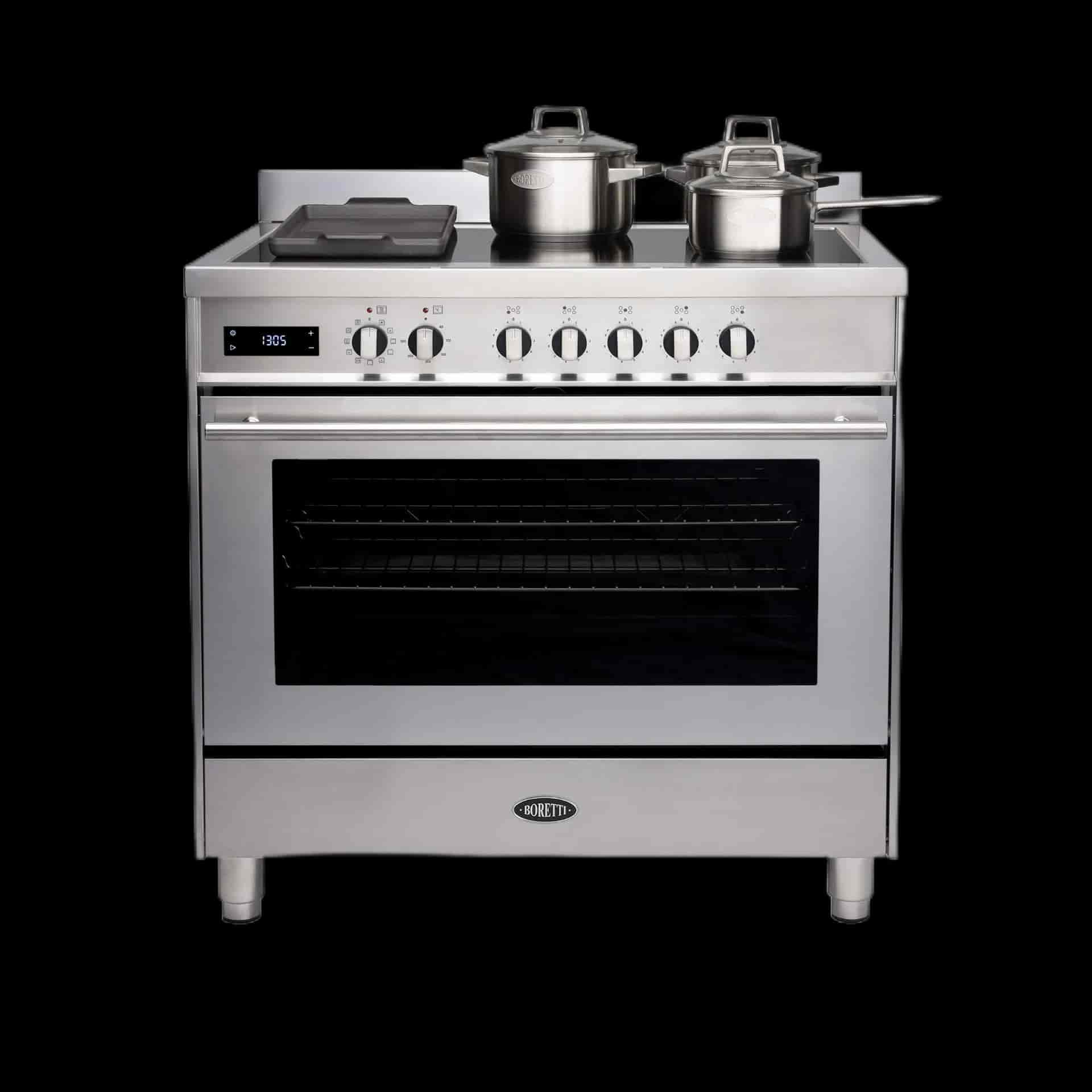 Boretti Milano Induktionsspis 90cm, 5 zoner + Flex, 1 ugn, rostfri