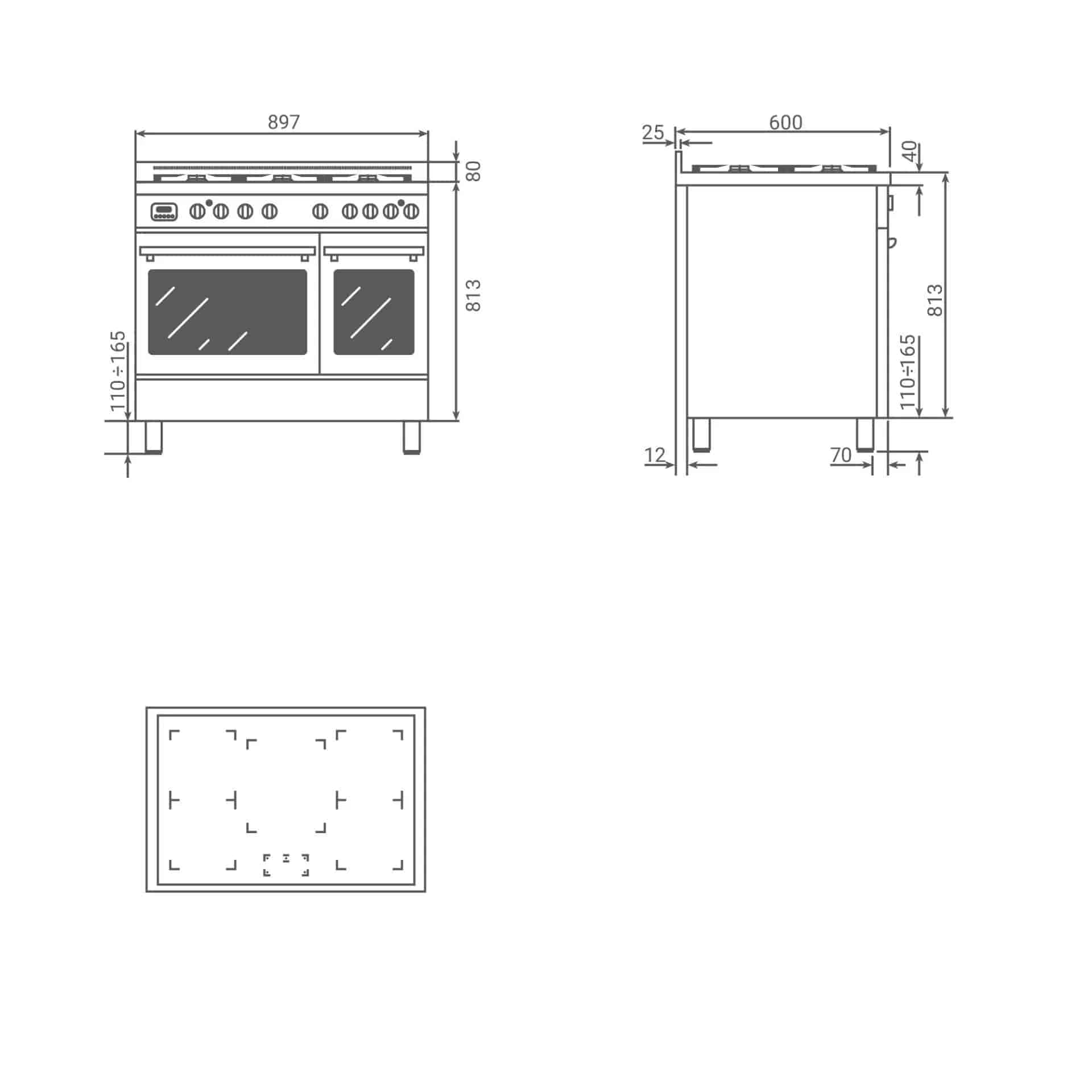 Boretti Milano Induktionsspis 90cm, 5 zoner + Flex, 1 ugn, rostfri