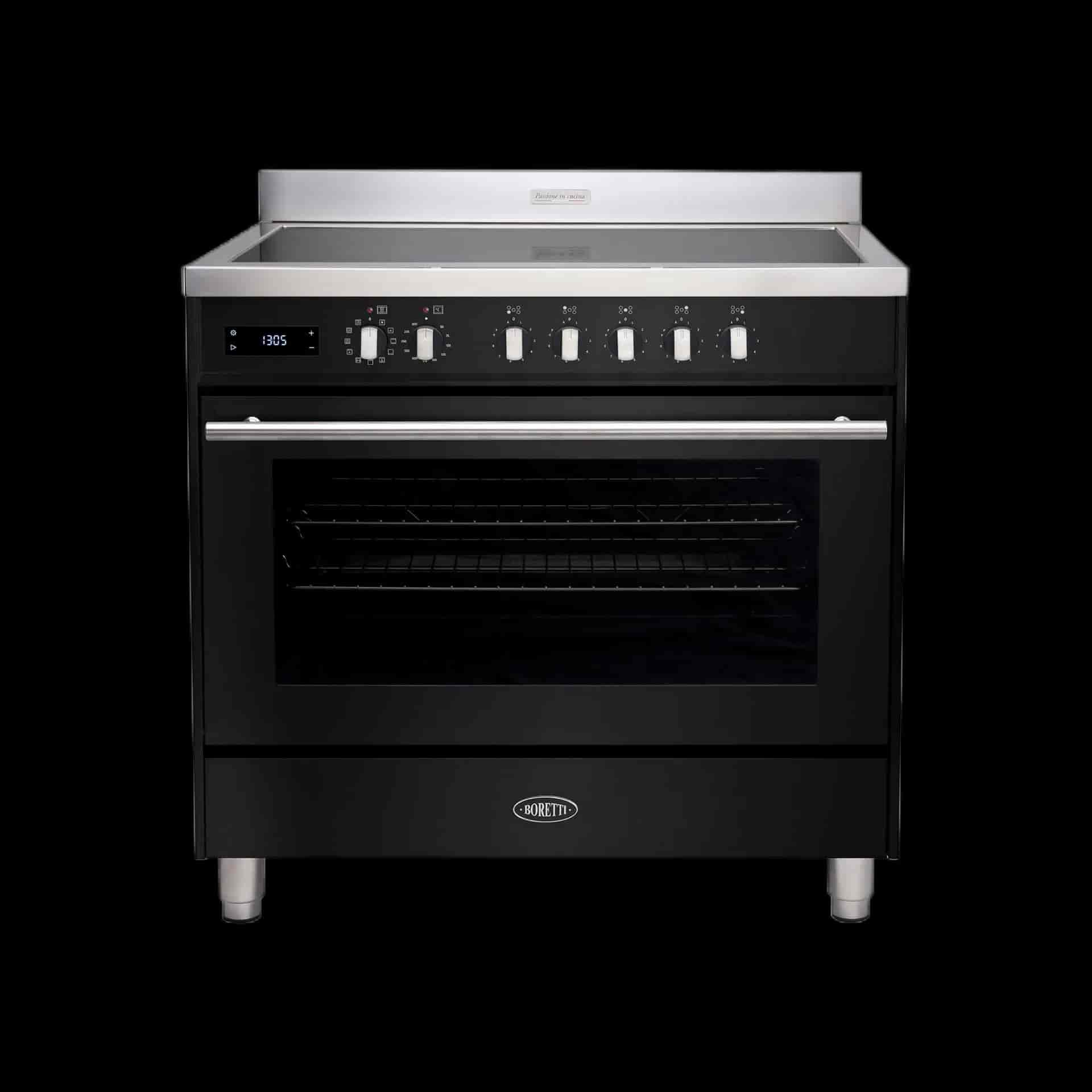 Boretti Milano Induktionsspis 90cm, 5 zoner + Flex, 1 ugn, svart