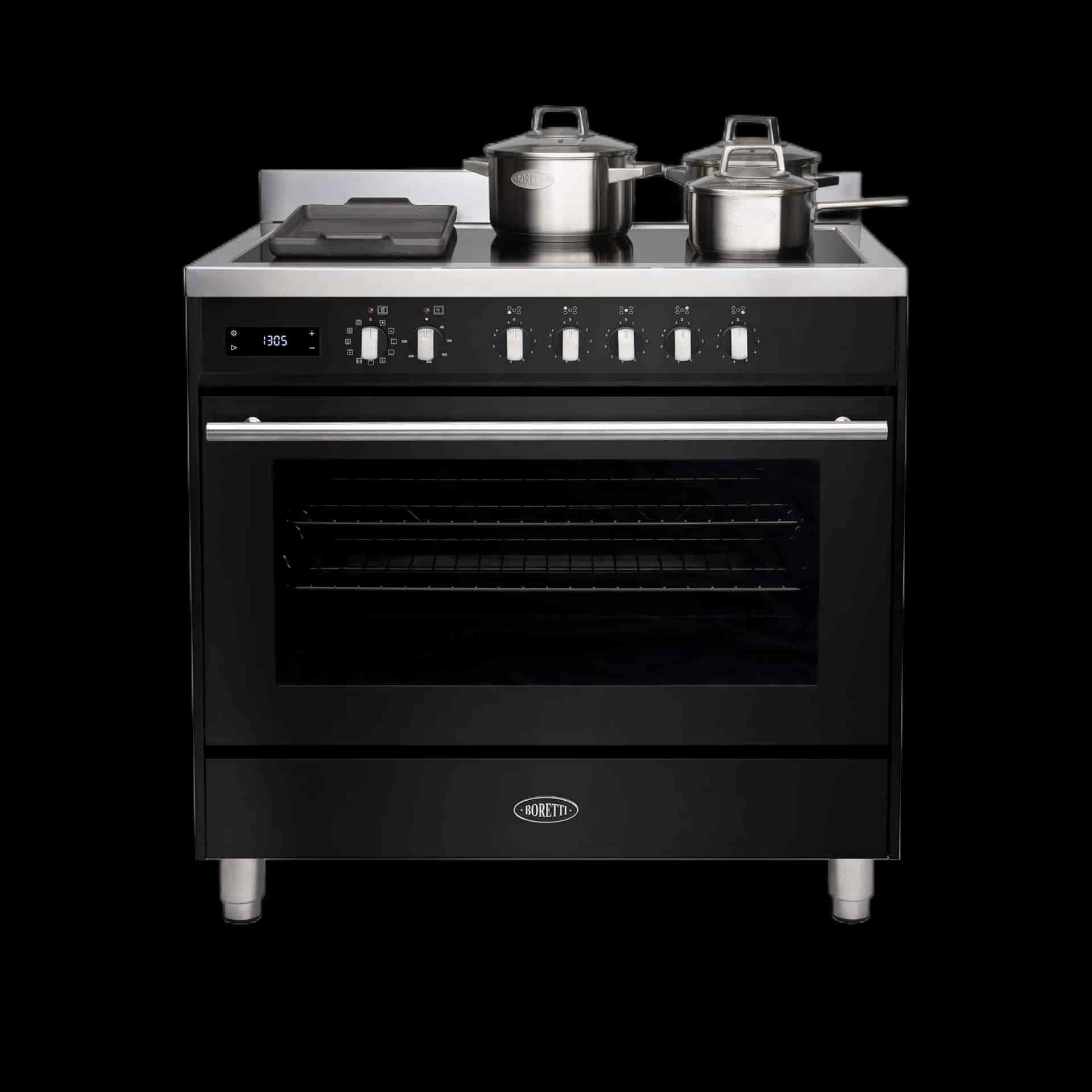 Boretti Milano Induktionsspis 90cm, 5 zoner + Flex, 1 ugn, svart