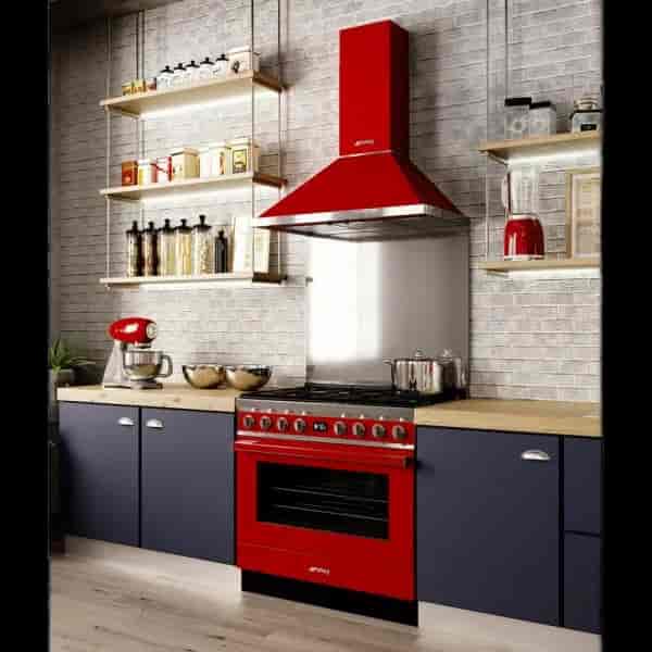 Smeg Portofino Gasspis, Pyrolysugn, 90cm Röd, CPF9GPR