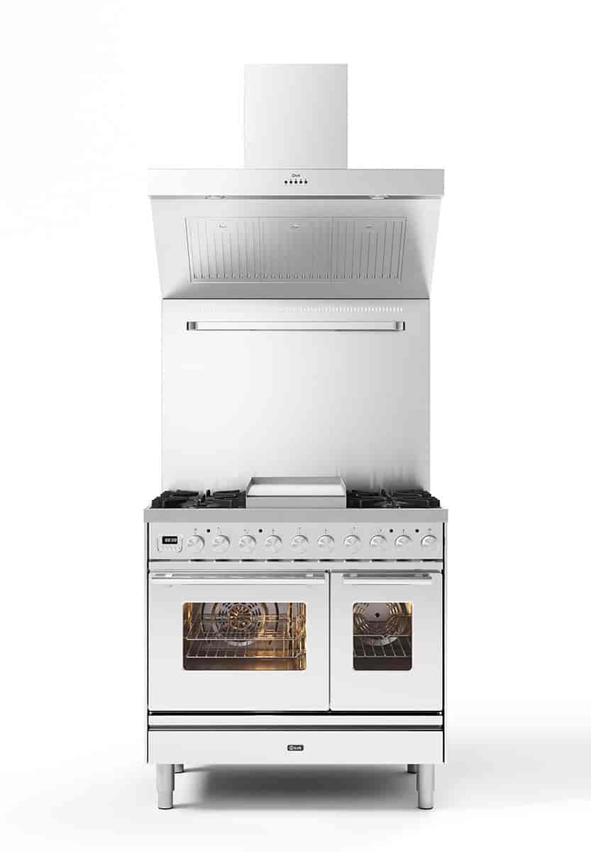 Ilve, Professional Plus spis 90 cm, 4 gas + stekbord, ugn 60 + 30