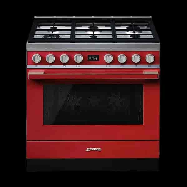 Smeg Portofino Gasspis, Pyrolysugn, 90cm Röd, CPF9GPR