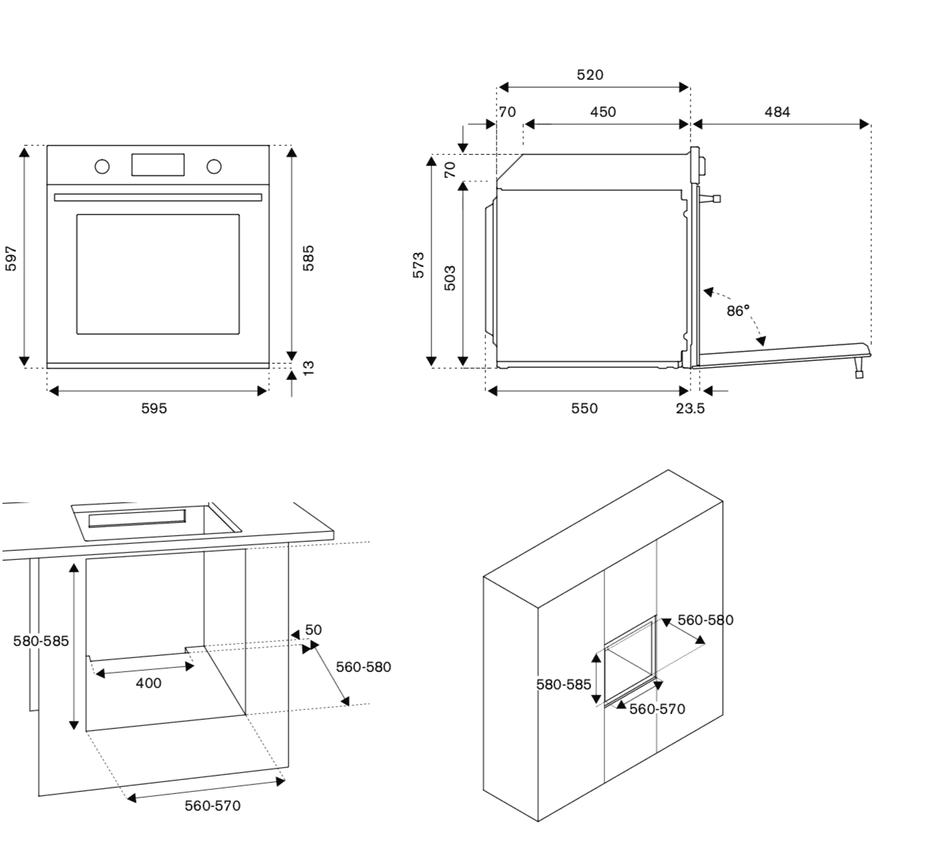 Bertazzoni F6011PROELN, Ugn 60 cm, Svart