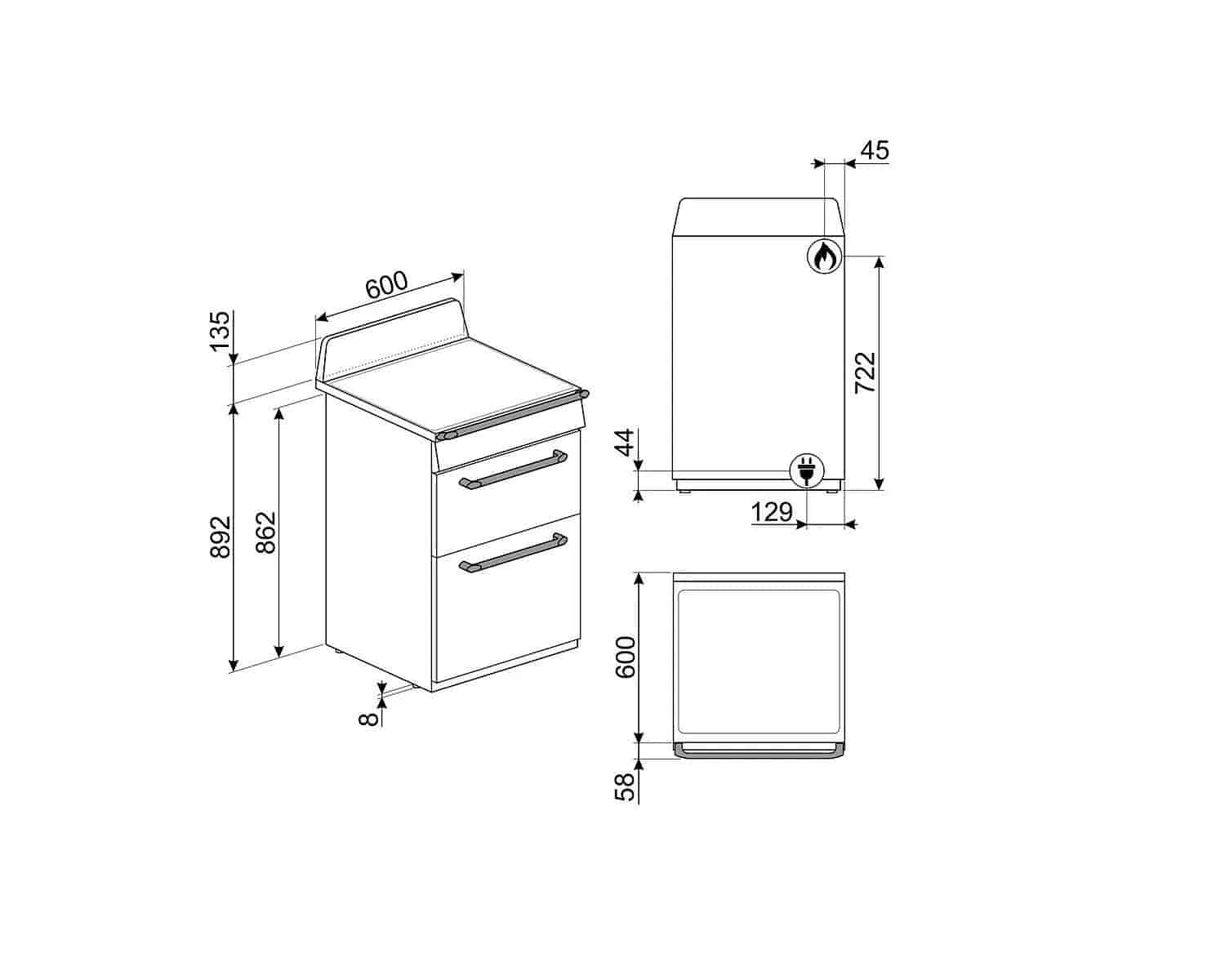 Smeg TR62P, Gasspis 60cm