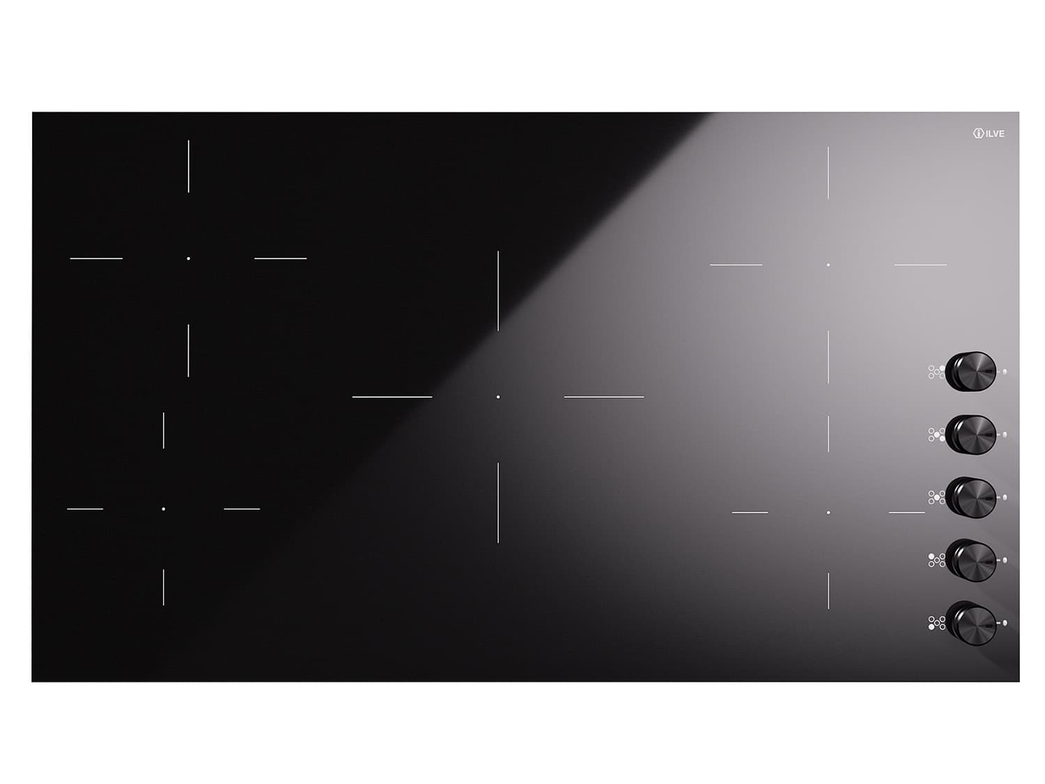 Ilve, Professional Plus induktionshäll 90 cm, 5 zoner, vred mattsvart