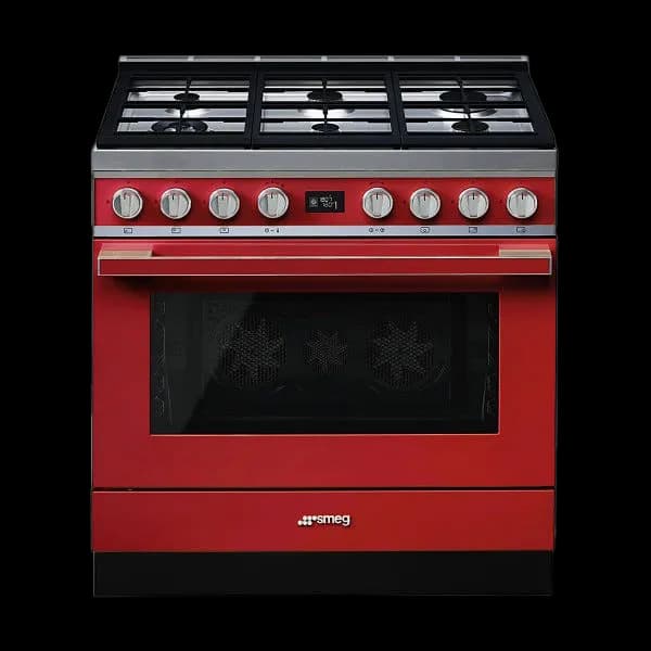 Smeg Portofino Gasspis, Pyrolysugn, 90cm Röd, CPF9GPR