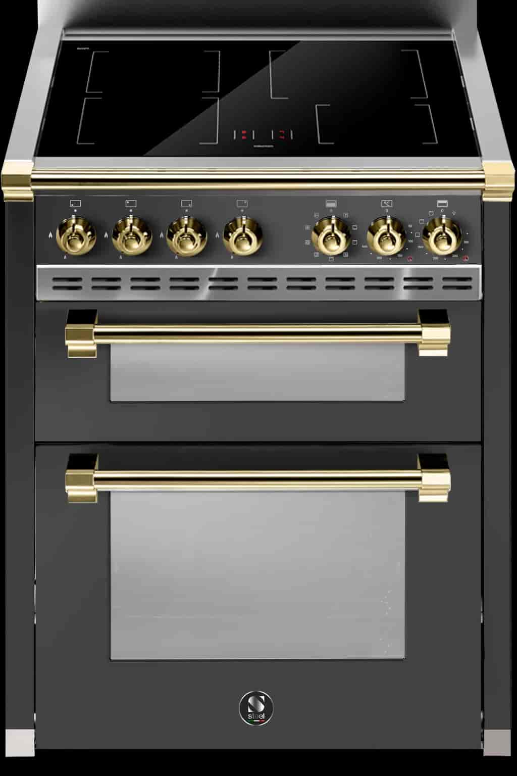Steel Ascot Combi-Steam 70 cm 2 ovens Antracite/Brass Induction Steel Ascot Combi-Steam 70 cm 2 ovens Antracite/Brass Induction