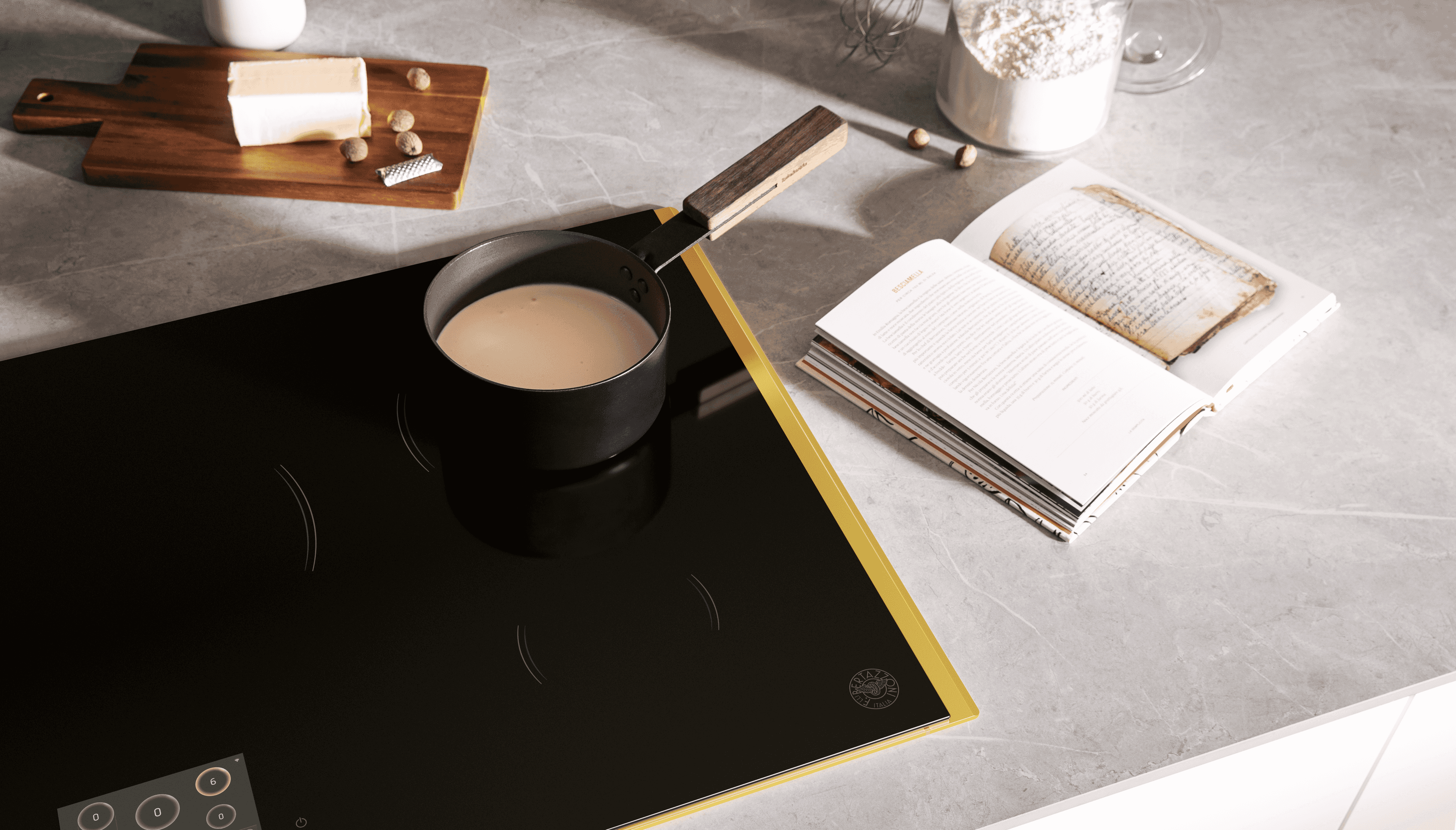 Bertazzoni Super-Premium Induktionshäll, 90 cm, TFT display, 5 zoner (1 Flex) + guldram Bertazzoni Super-Premium Induktionshäll, 90 cm, TFT display, 5 zoner (1 Flex) + guldram