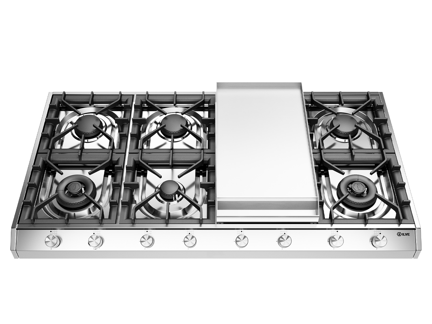 Ilve, Professional Plus gashäll/bänkhäll 120, 6 brännare + stekbord (2 brännare under), dual